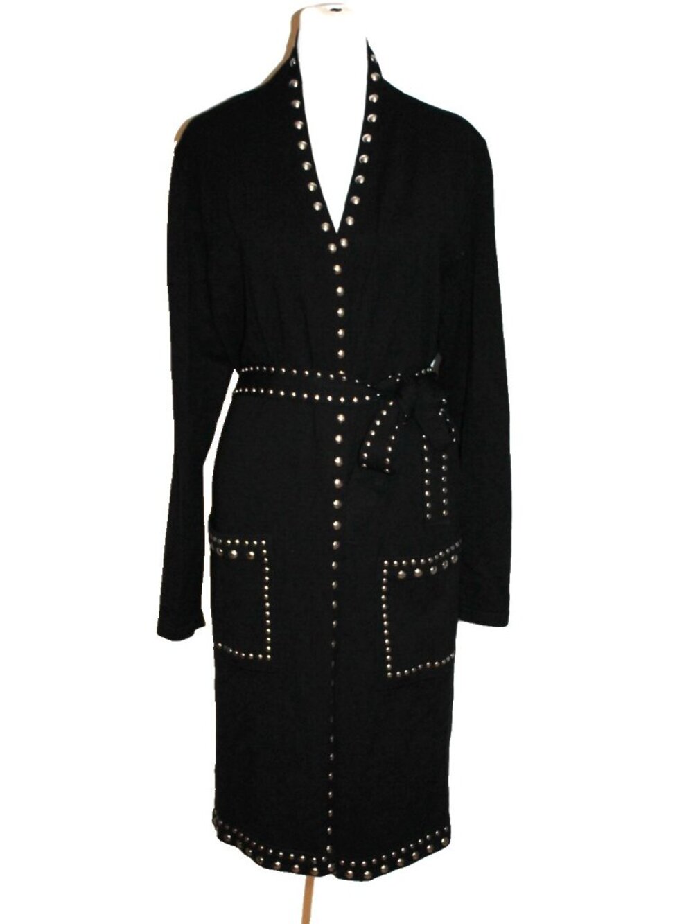 INC International Concepts Cardigan Sweater Black Long Studded Women's Size XL